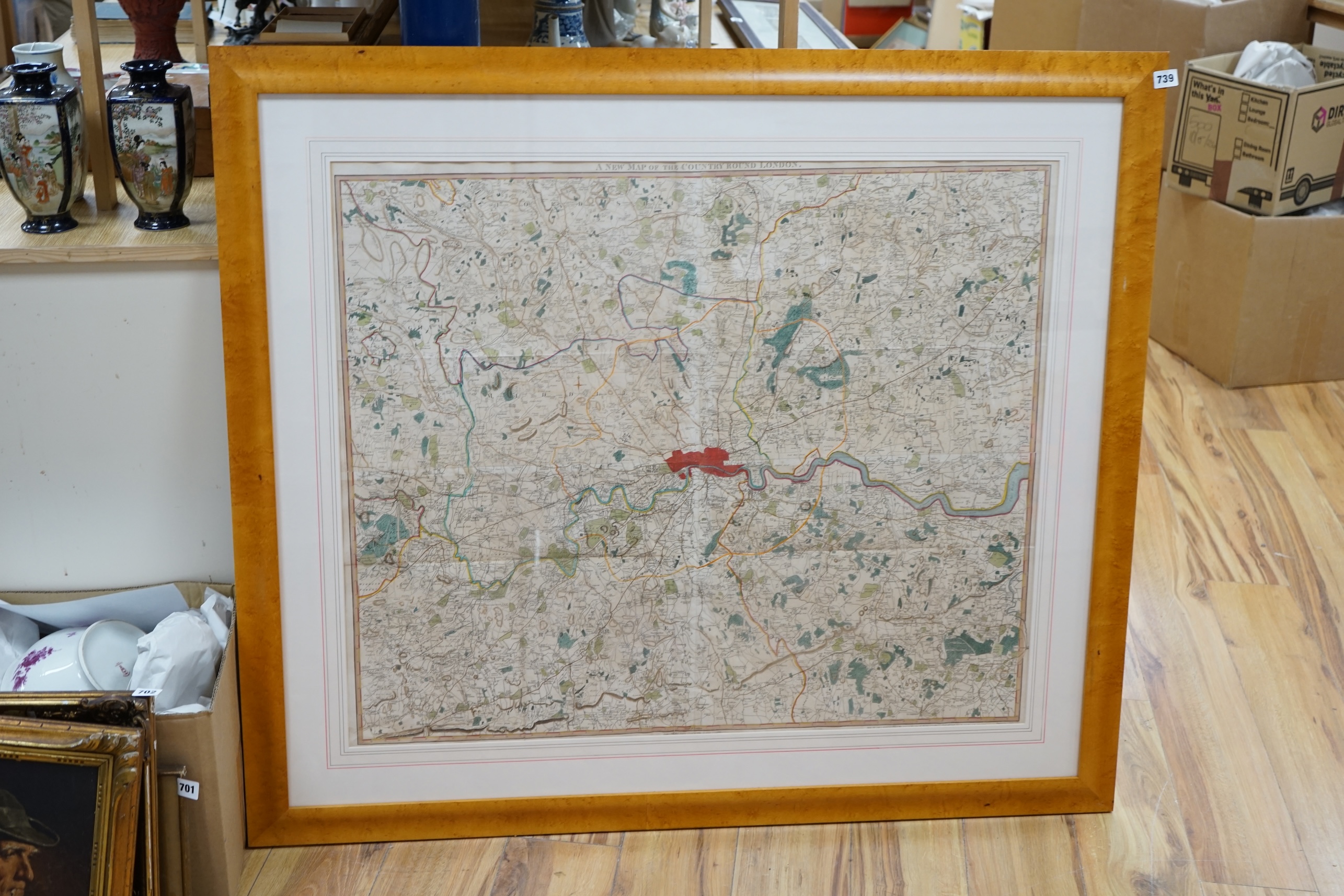 A hand coloured engraved map, New Map of the Country Round London, engraved by S J Neele, 80 x 94cm. Condition - fair